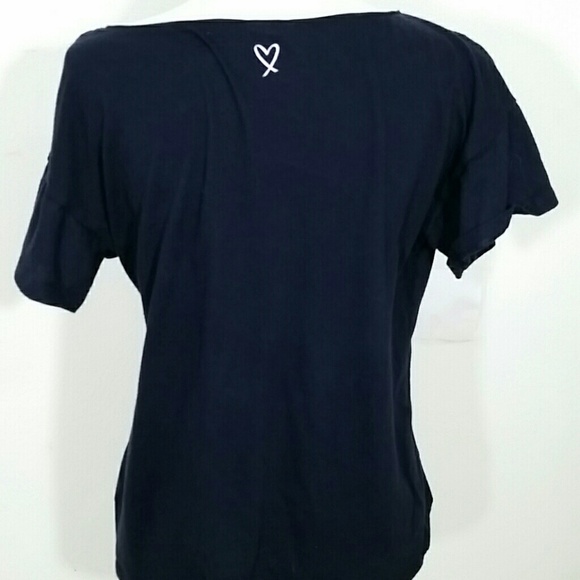 Tshirt top short sleeve Crush graphic stretchy Boat Neck Vintage Navy - Picture 2 of 6